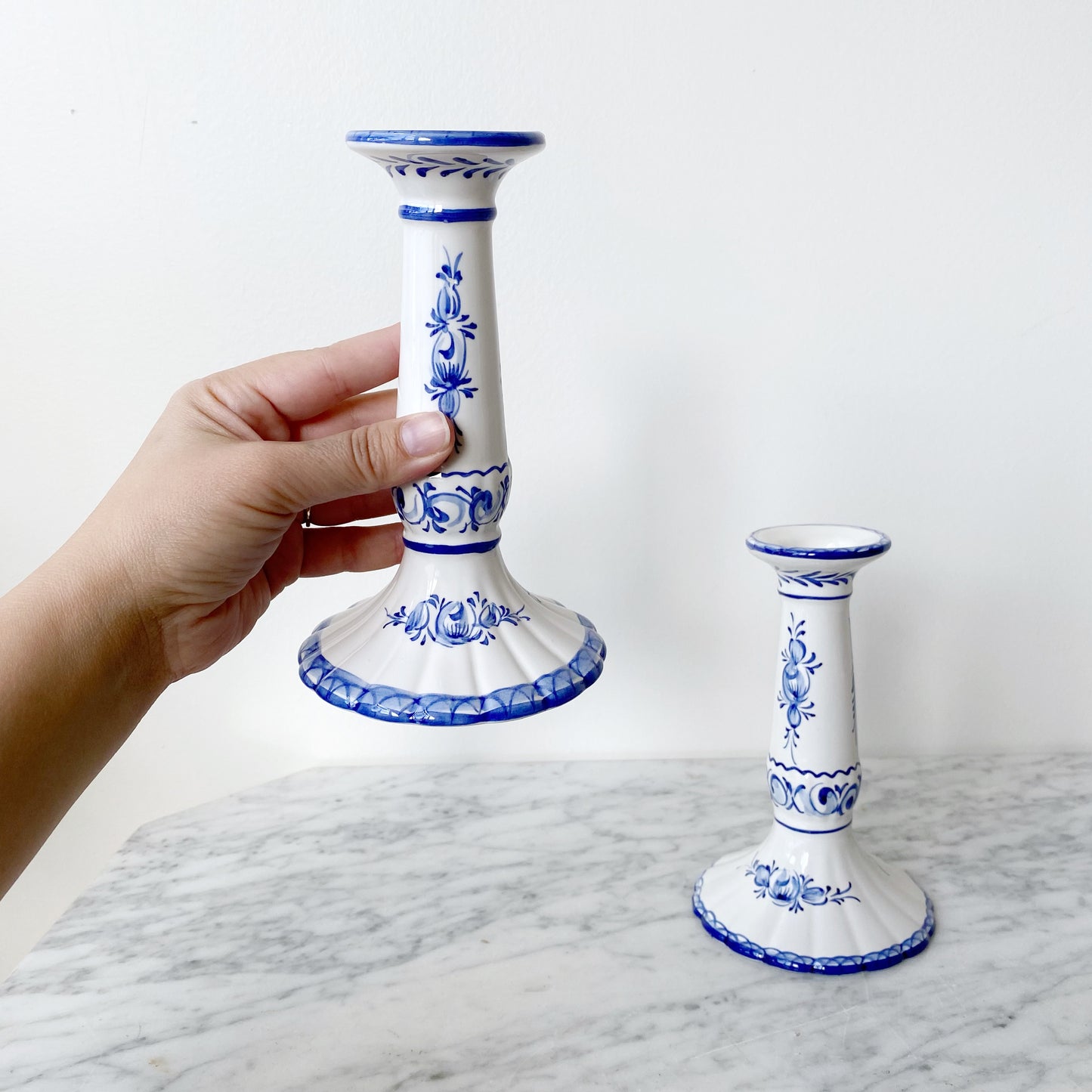 Pair of Hand-painted Candlestick Holders, Portugal