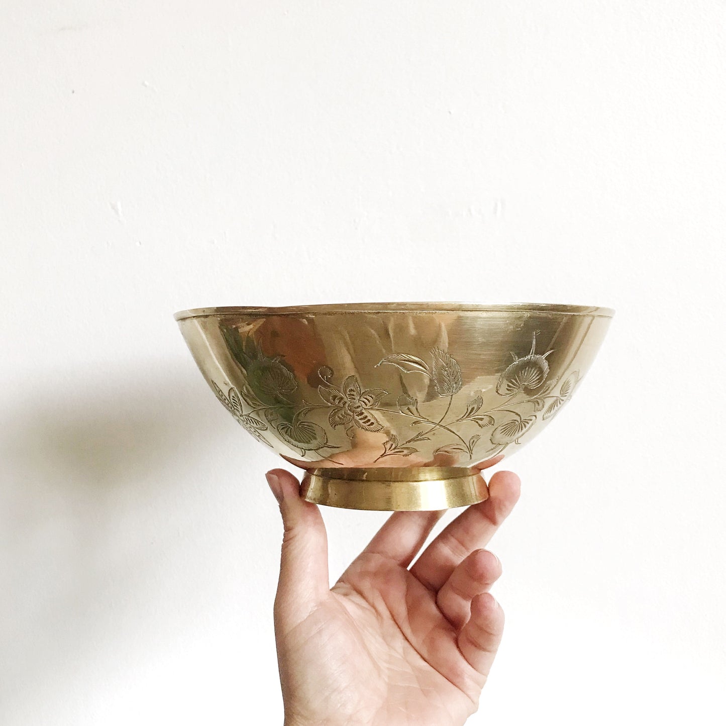 Large Vintage Etched Brass Bowl