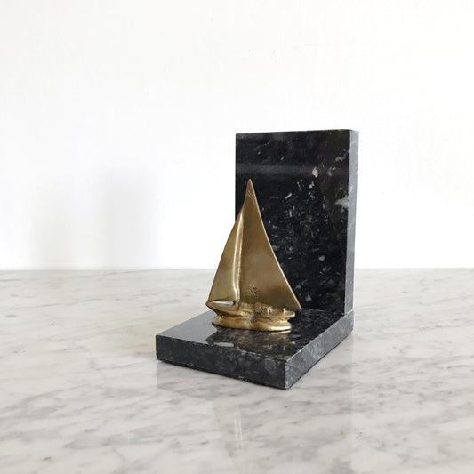 Vintage Marble + Brass Sailboat Bookend
