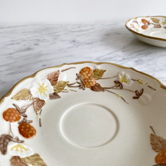 Vintage Ceramic Saucer with Raspberry Blossoms