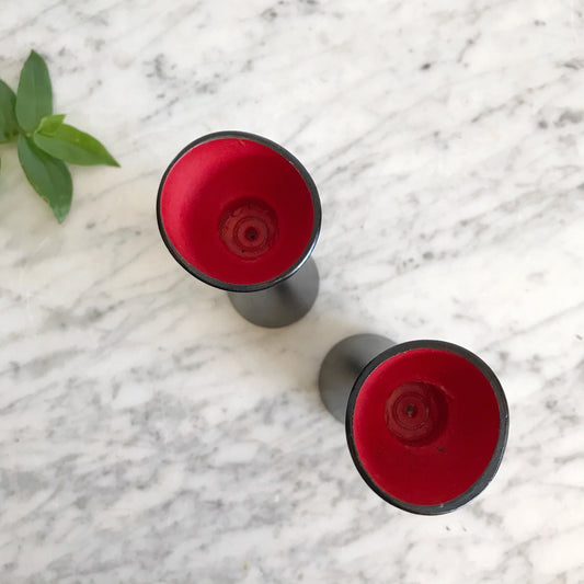 Vintage Black & Red Modern Candle Holders, Sweden