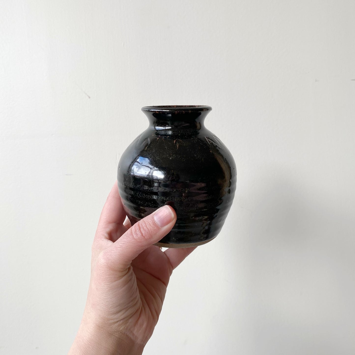 Vintage Black “Zig-zag” Pottery Vase