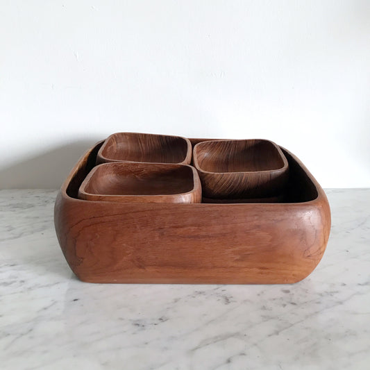 Vintage Square Wood 7-Piece Serving Bowl Set