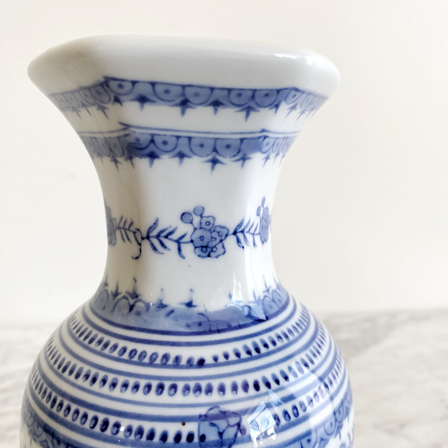 Vintage Blue + White Porcelain Vase, 8"