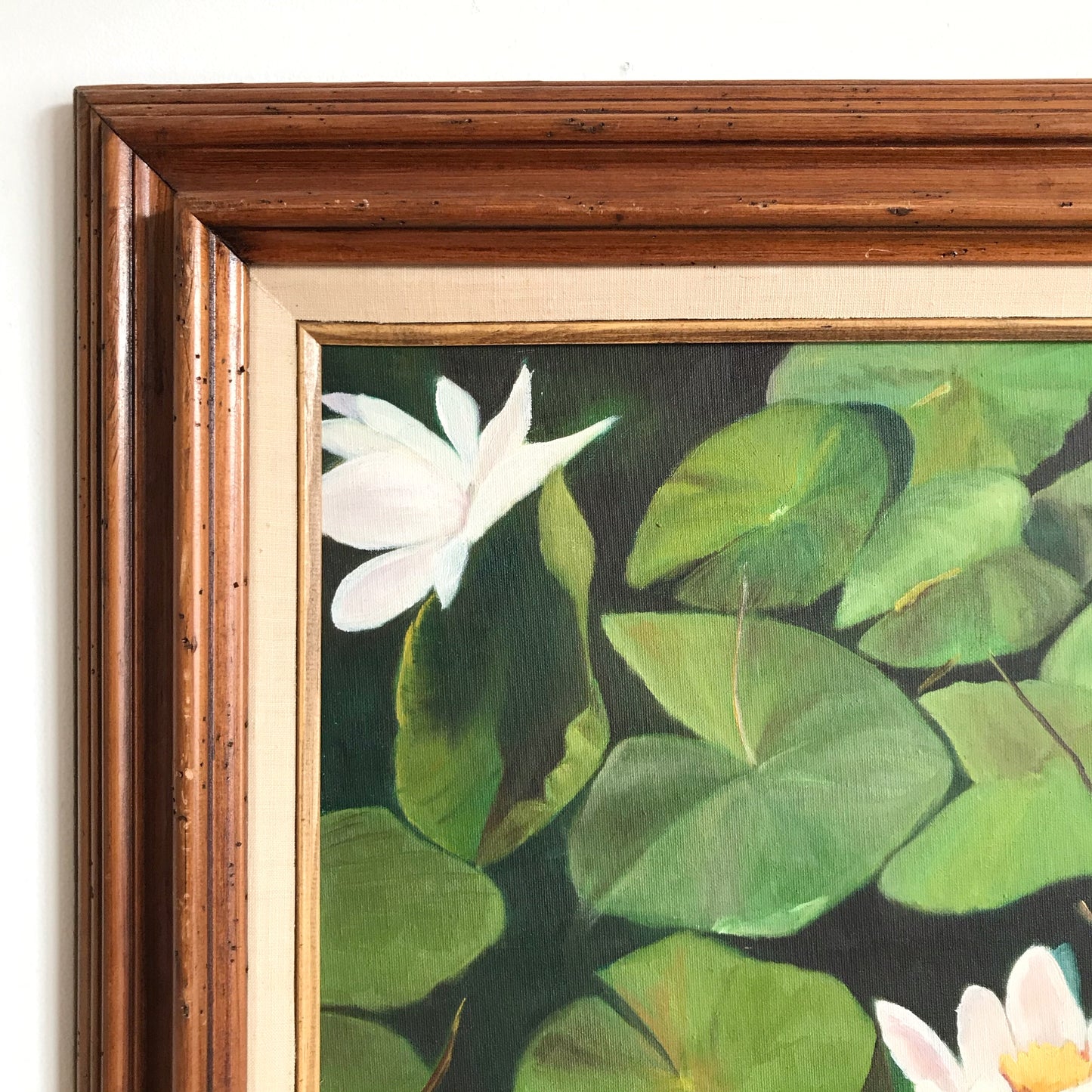 Large Original Vintage Painting, Water Lilies (37 x 27)