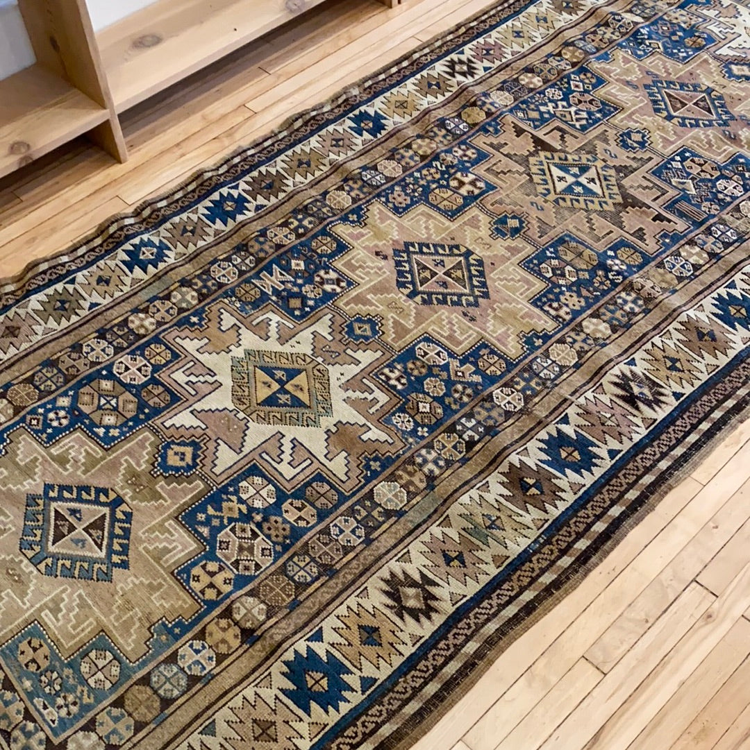 "CARRINGTON" Antique Hand-knotted Wool Runner Rug (8’6” x 3’8”)