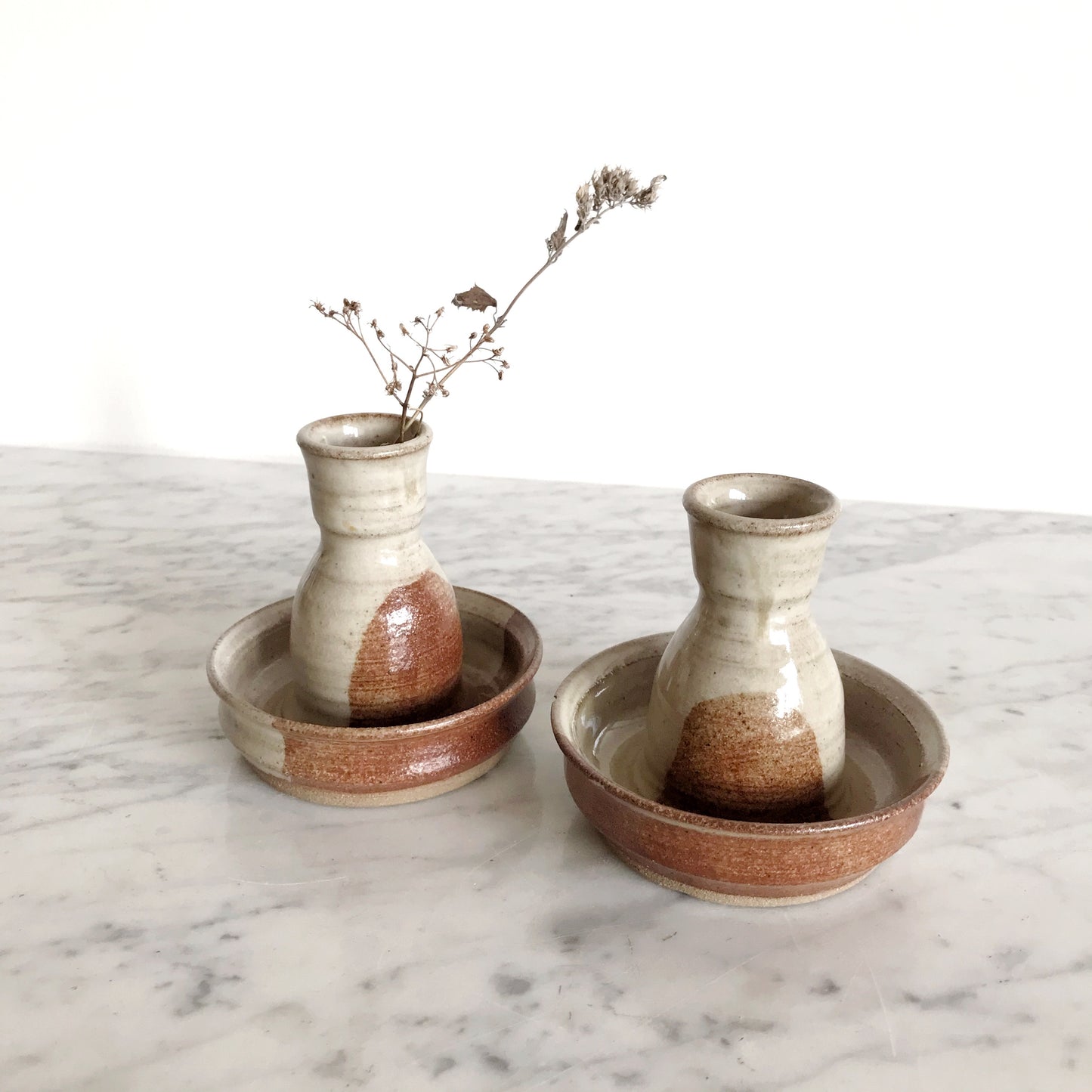 Pair of Vintage Stoneware Pottery Holders