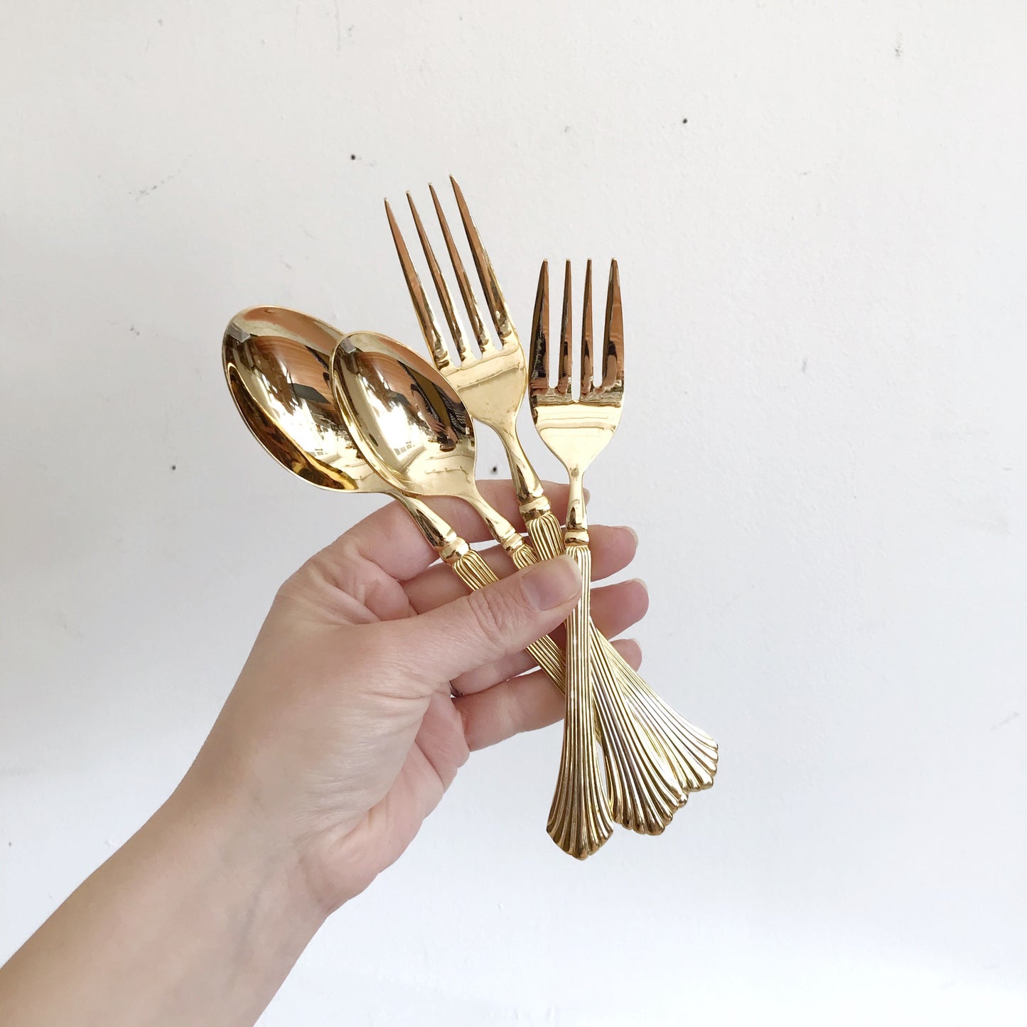 31-piece Set of Vintage Gold Flatware, Fan Pattern