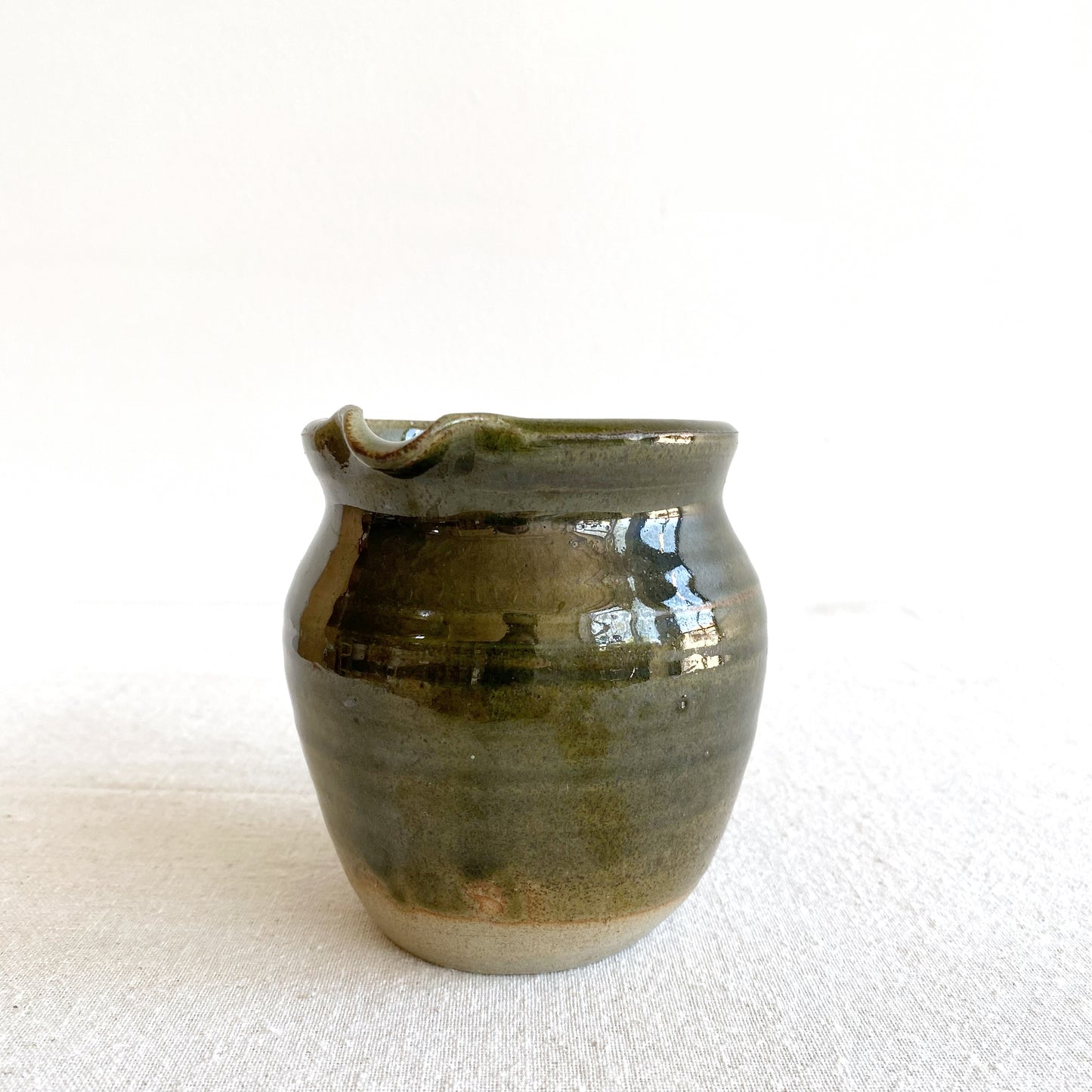 Vintage Green Pottery/Creamer with Handle