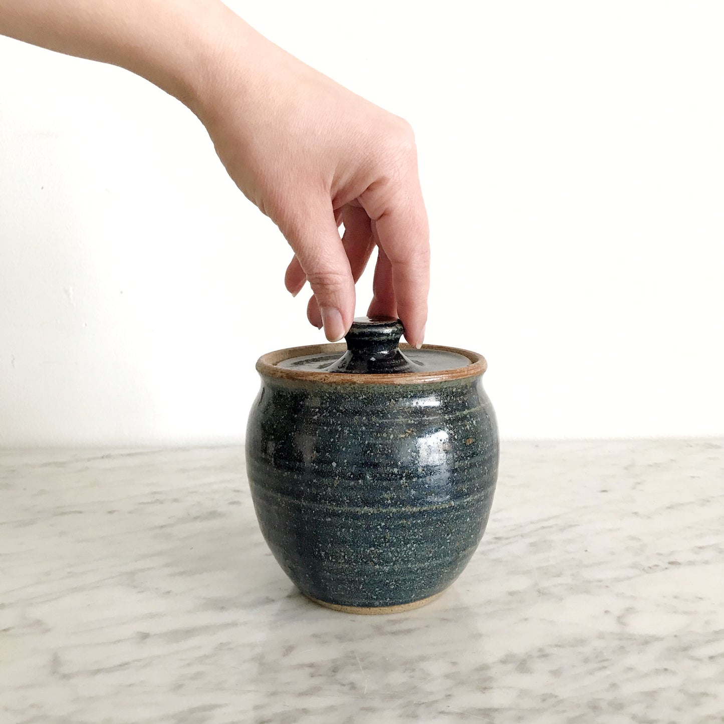 Studio Pottery Container, Deep Blue