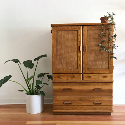 Vintage Oak Dresser with Caning