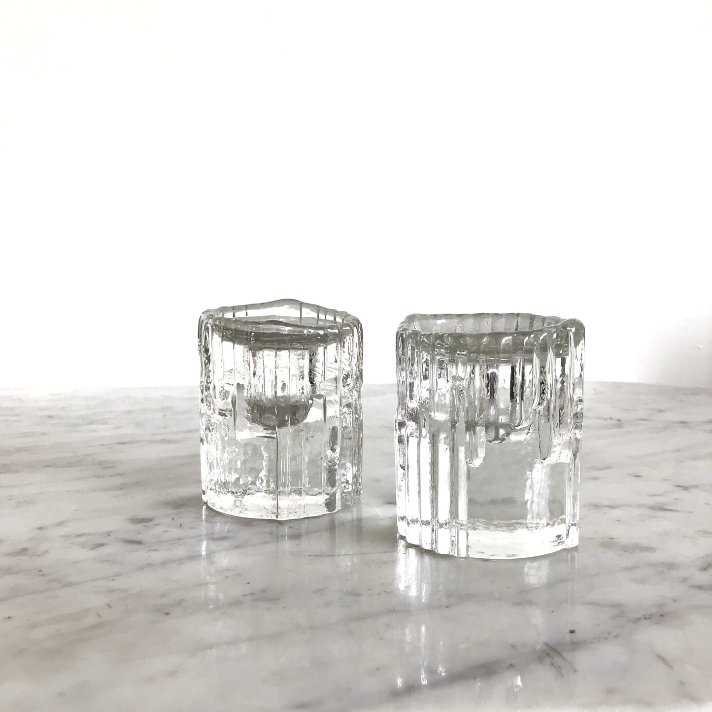 Pair of Glass Candle Holders, HUMPPILA Finland