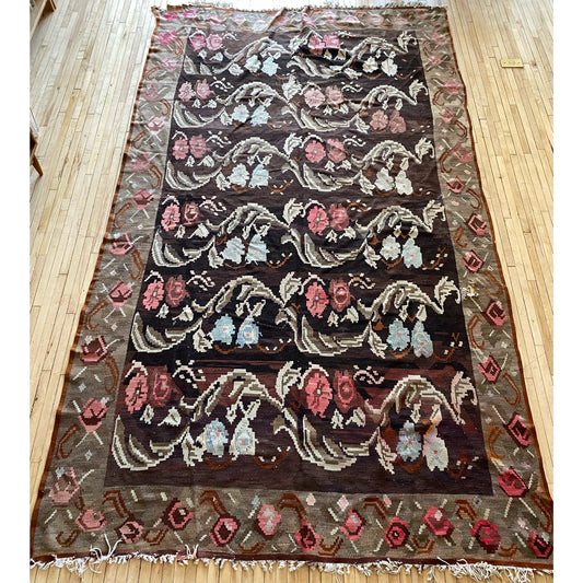 Vintage Handmade Floral Flat-Weave Rug (As-Is)