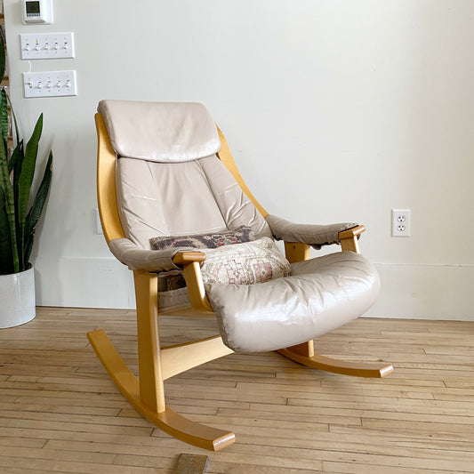 Vintage Scandinavian Leather Rocking Chair