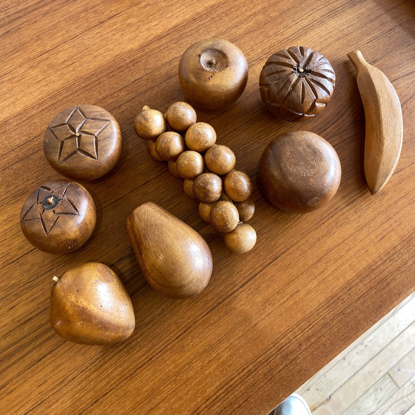 Collection of Vintage Carved Wood Fruit, 9-pc