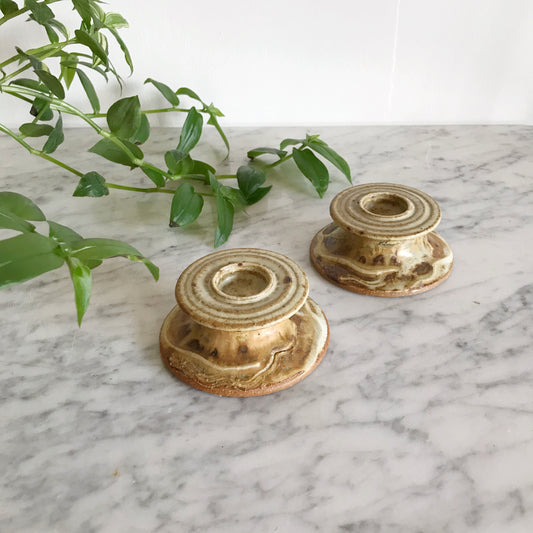 Pair of Vintage Pottery Candle Holders