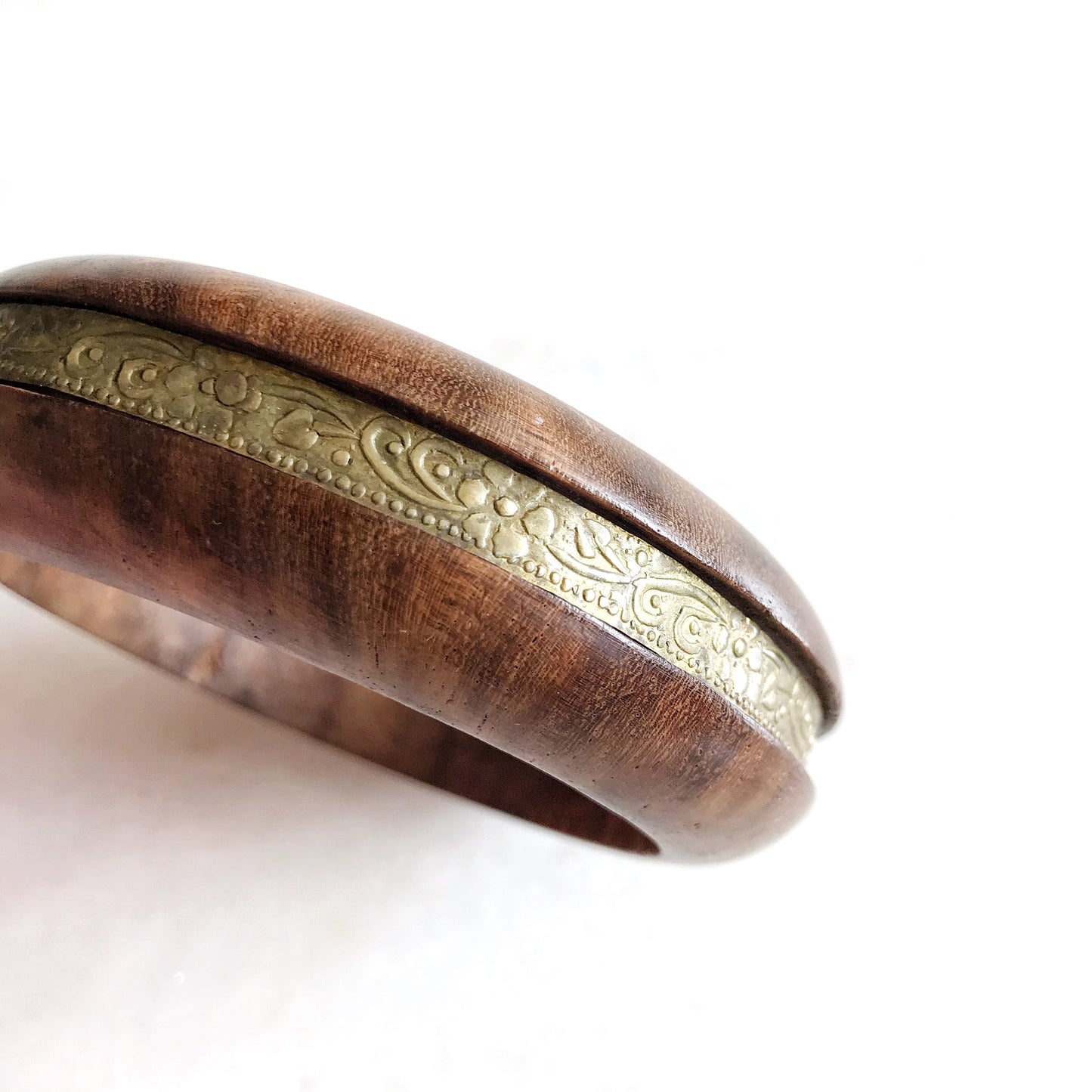 Chunky Vintage Wood & Brass Bracelet
