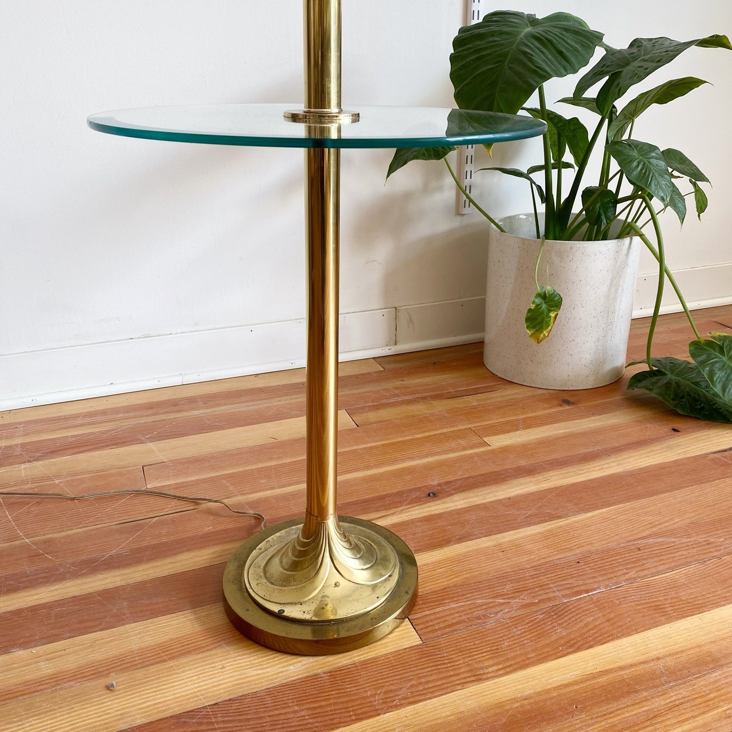Vintage 80’s Deco Heavy Brass Floor Lamp with Glass Table