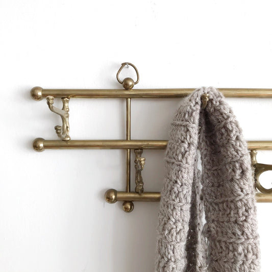 Vintage Solid Brass Coat Rack, 7 Double Hooks