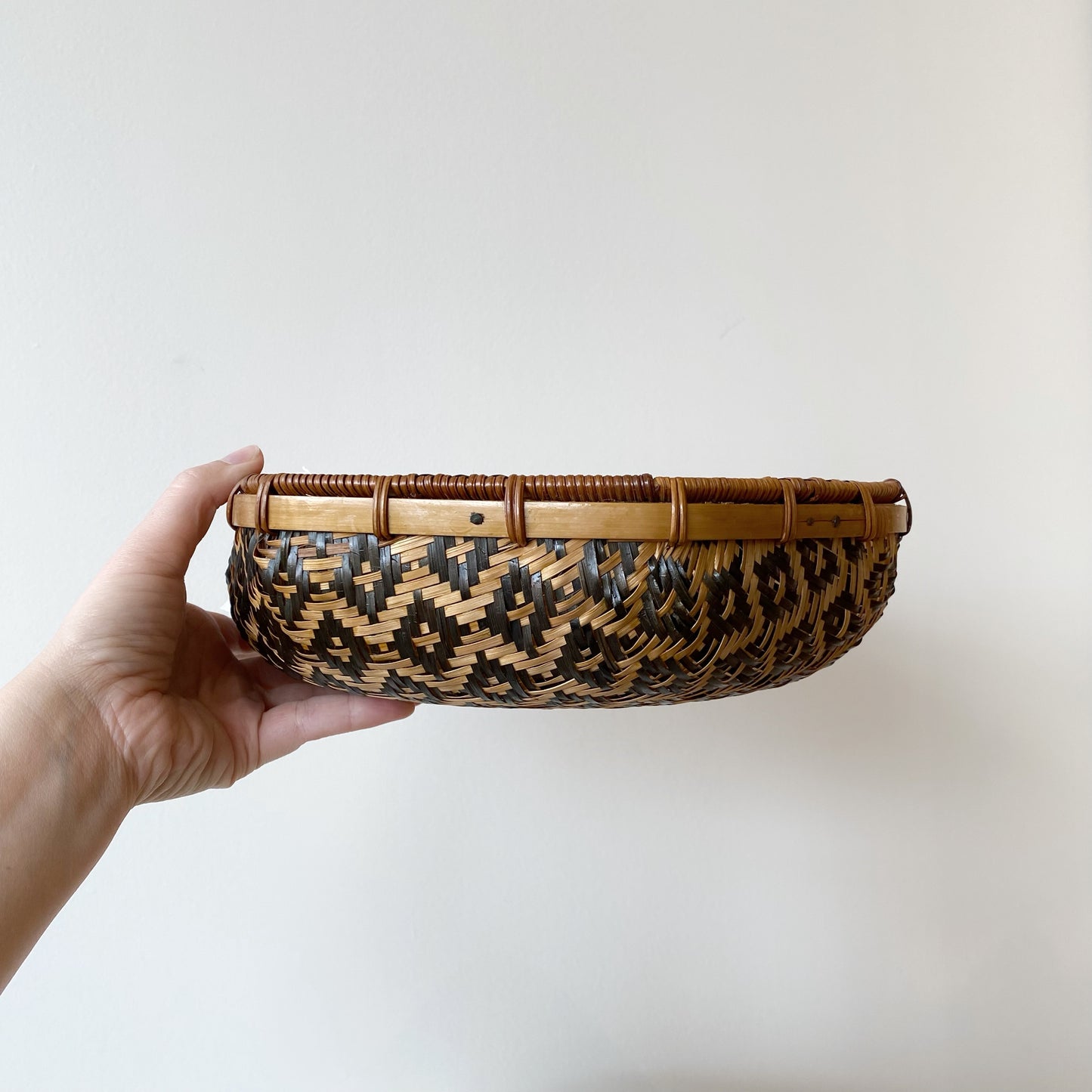 Vintage Woven Wicker Basket, Black Diamond