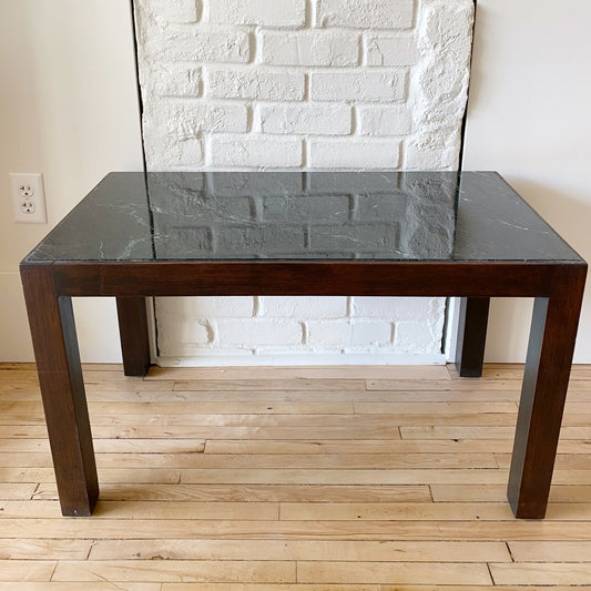 Vintage Walnut + Marble Parsons End Table (SINGLE)
