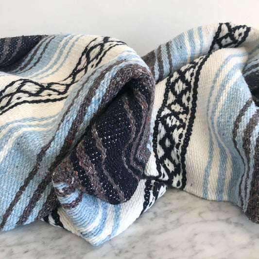 Vintage Hand-Loomed Blanket, Light Blue