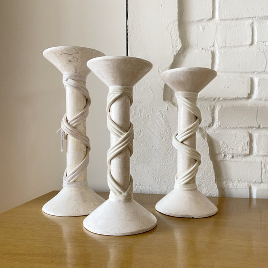 Trio of Oversized Vintage Soapstone Candle Holders