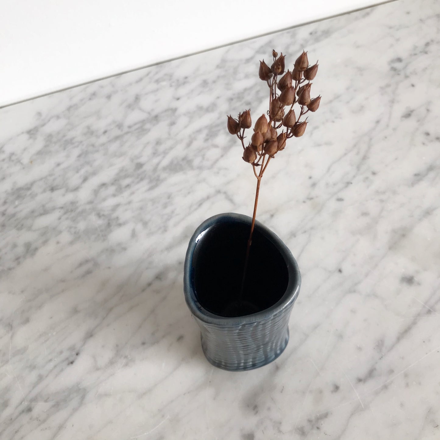 Blue Ceramic Vase with Grid Pattern