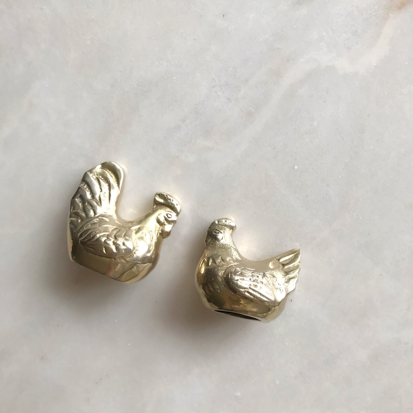 Vintage Polished Brass Hen + Rooster Pair