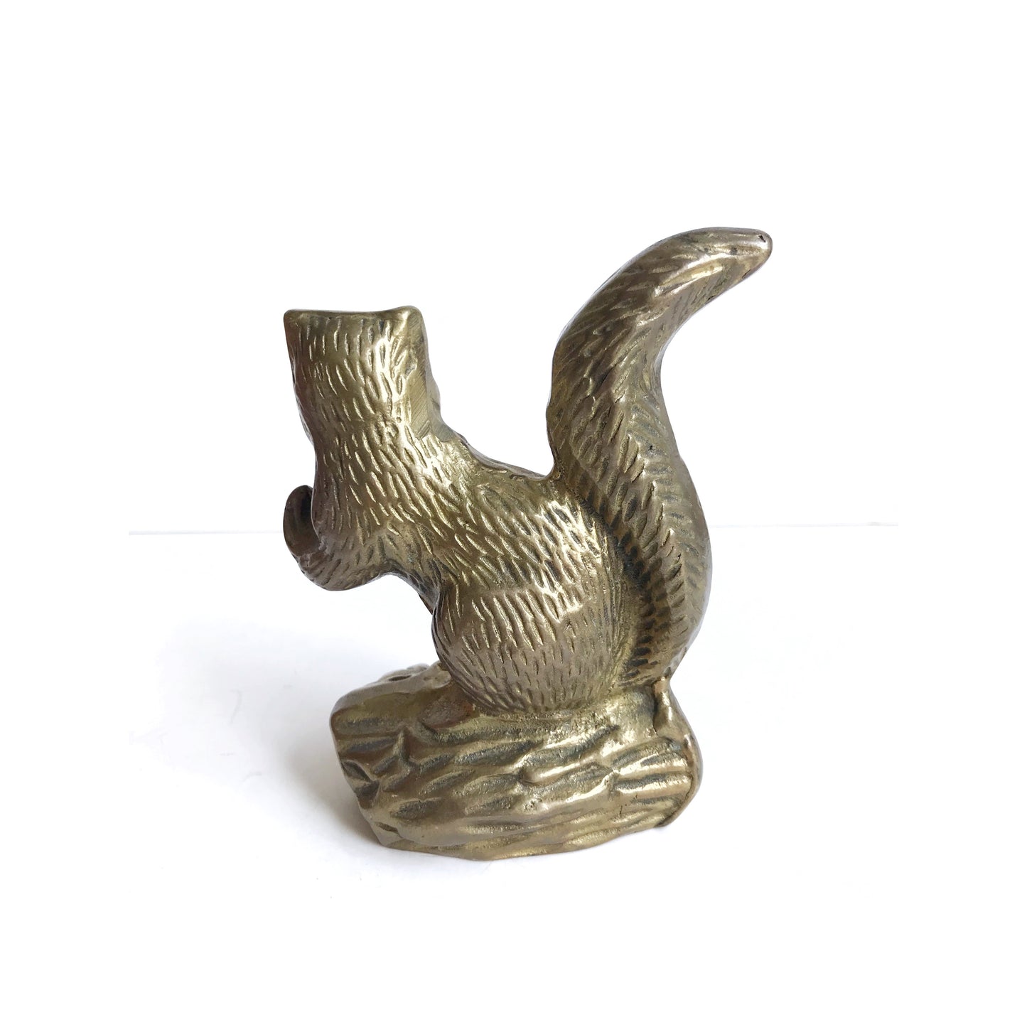 Vintage Brass Squirrel on a Log