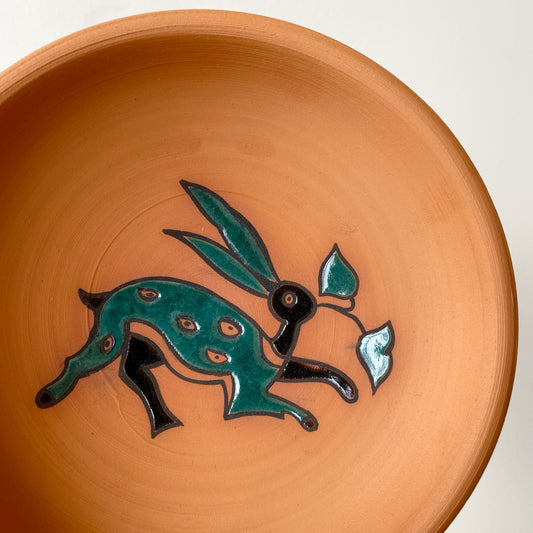 Vintage Terra Cotta Bowl With Rabbit
