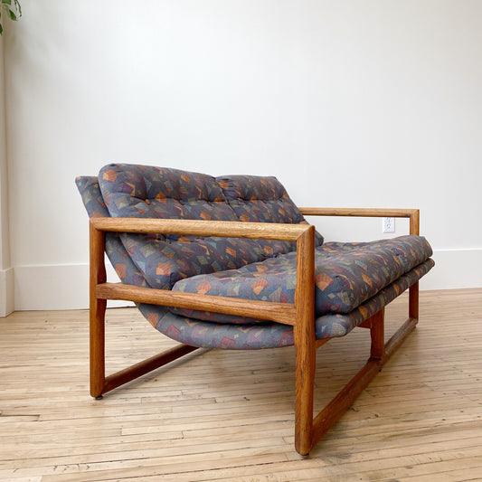Milo Baughman Oak Cube Sling Settee, 1970’s