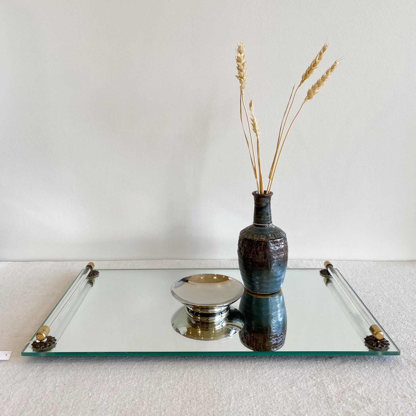 Vintage Mirror Dresser Tray with Glass Handles