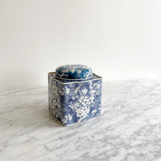 Vintage Blue And White Tin