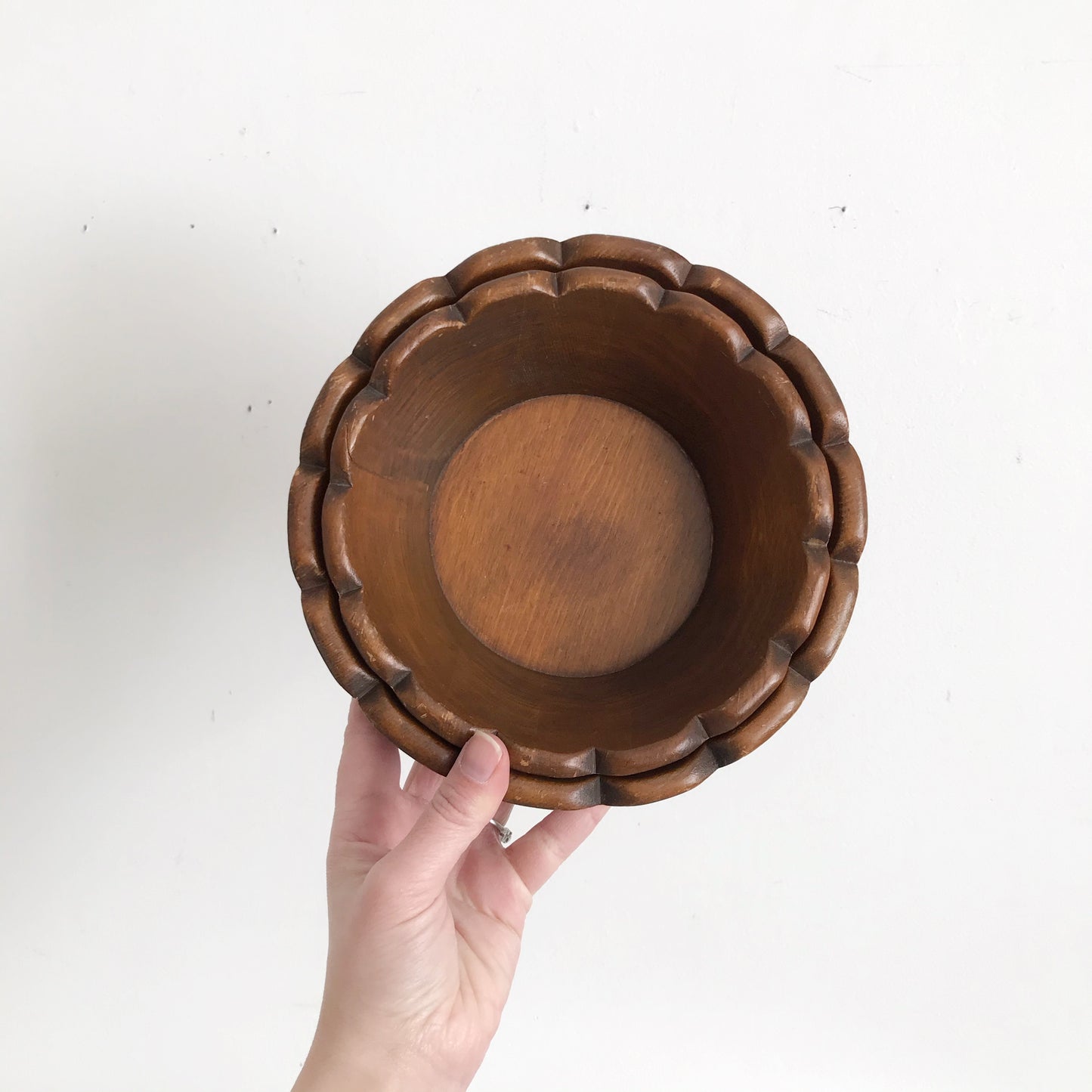 Pair of Vintage Scalloped Wooden Bowls