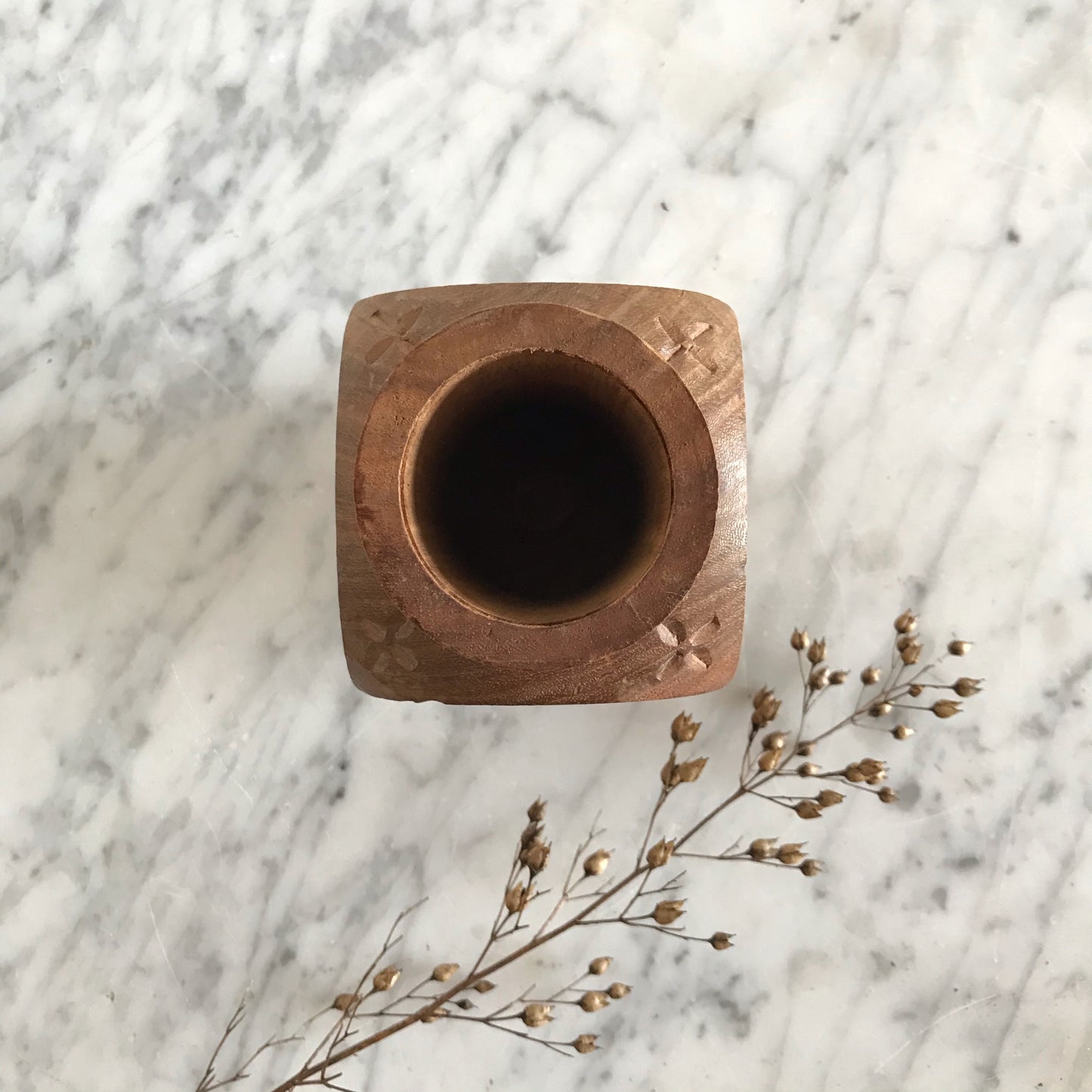 Carved Wood Pencil Cup, India
