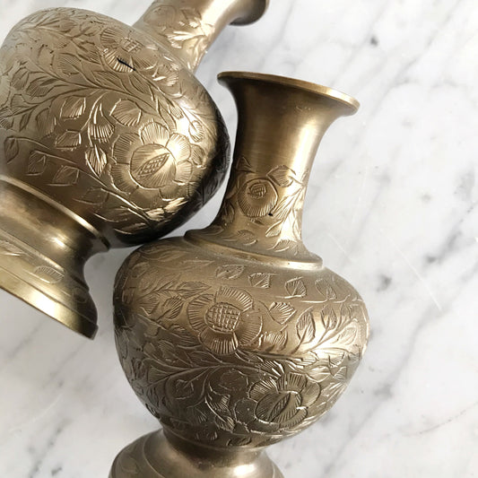 Vintage Etched Brass Vase