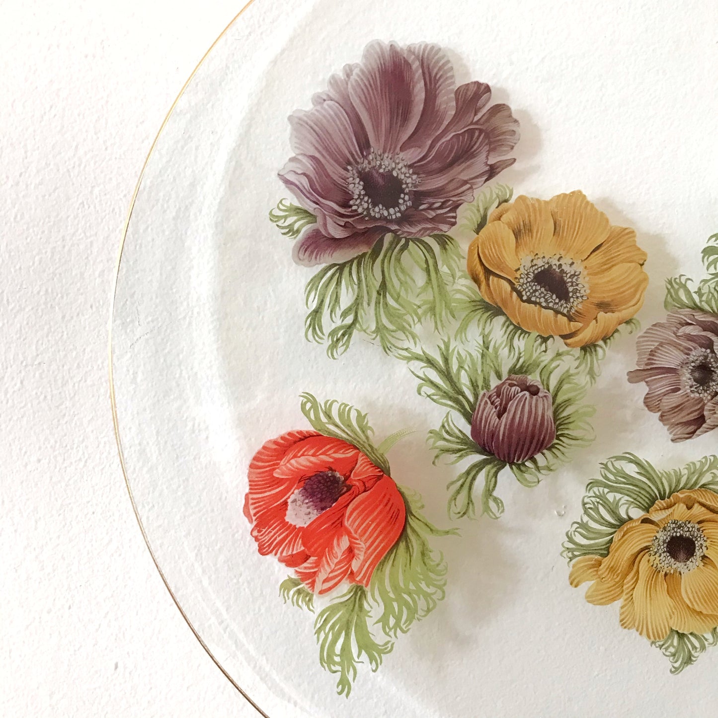Vintage Glass Floral Platter, 13.5"