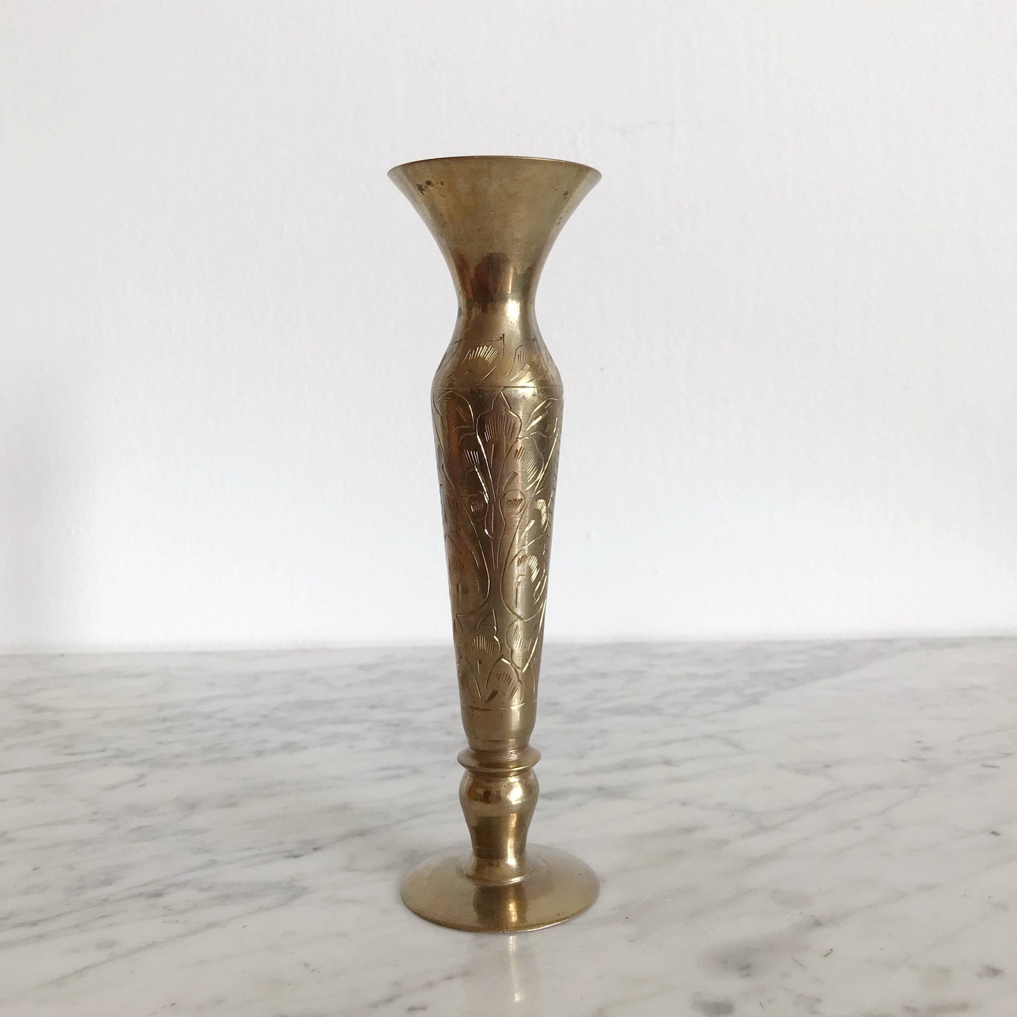 Slender Vintage Etched Brass Vase