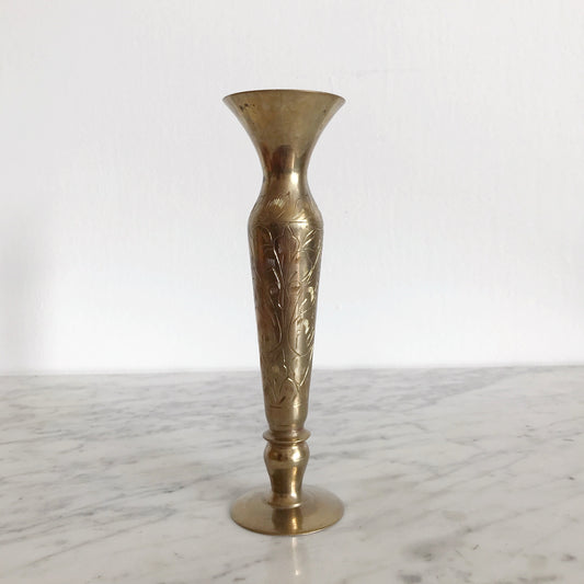 Slender Vintage Etched Brass Vase
