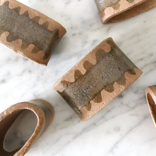Set of 6 Vintage Handmade Clay Napkin Rings