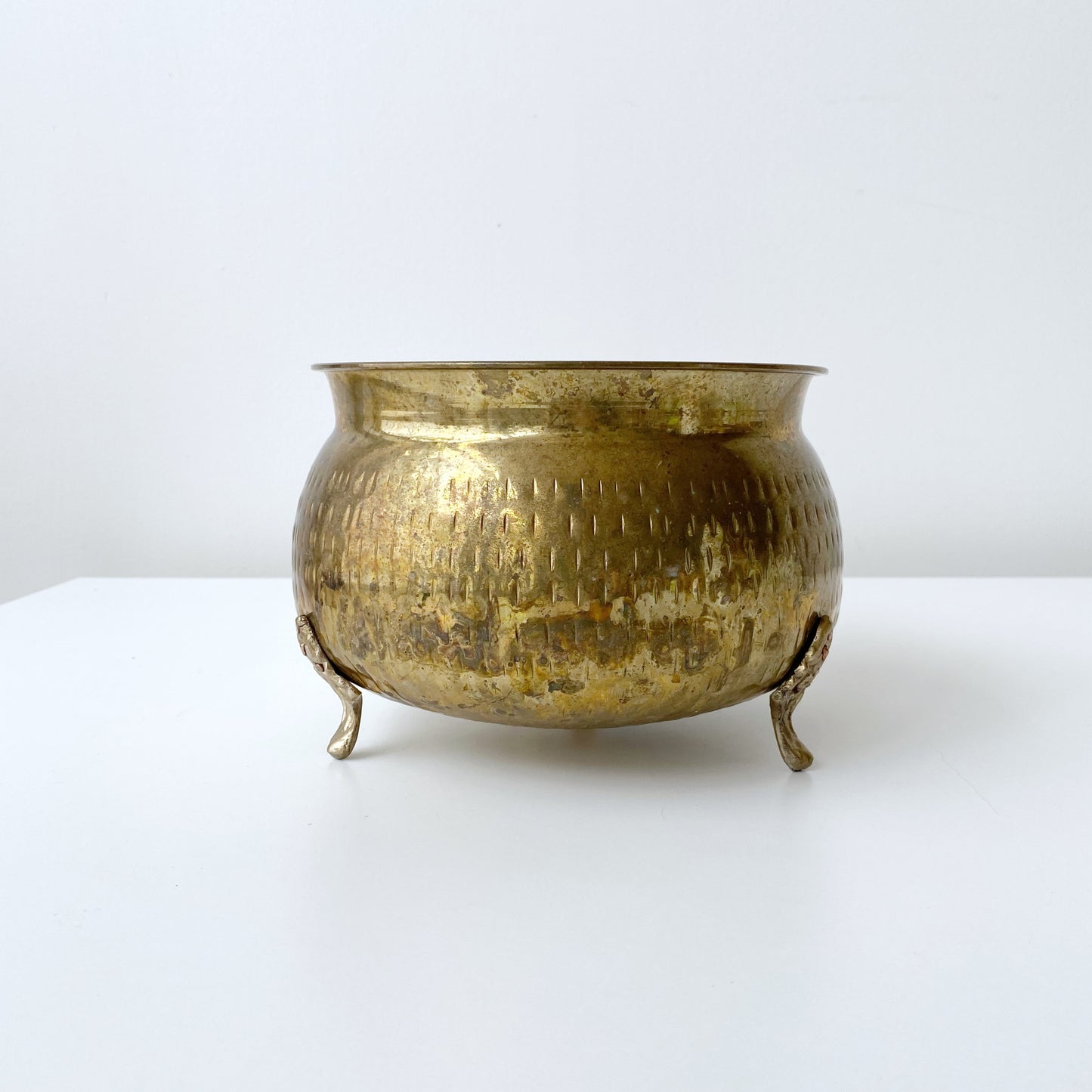 Large Vintage Footed Brass Planter