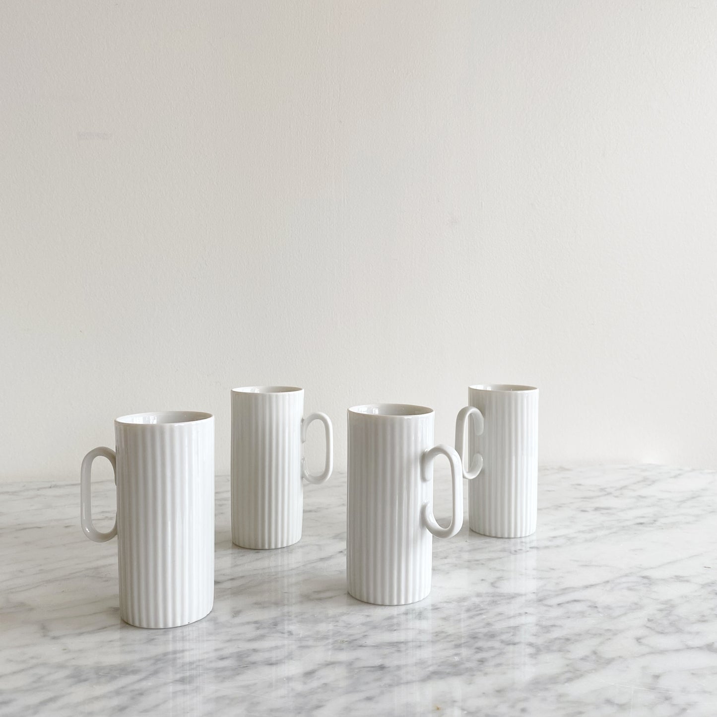 Set of 4 Ribbed Porcelain Espresso Cups