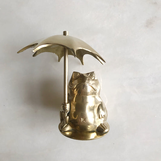 Vintage Brass Frog with Umbrella