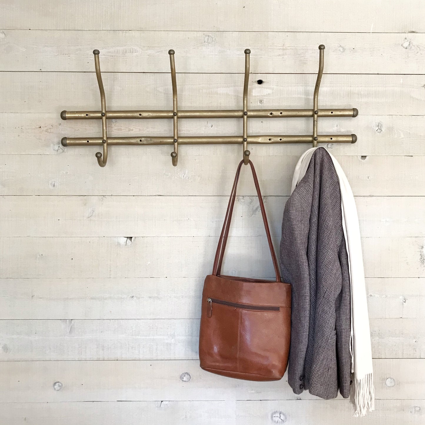 Antique Brass Wall Mounted Coat Rack, 36"