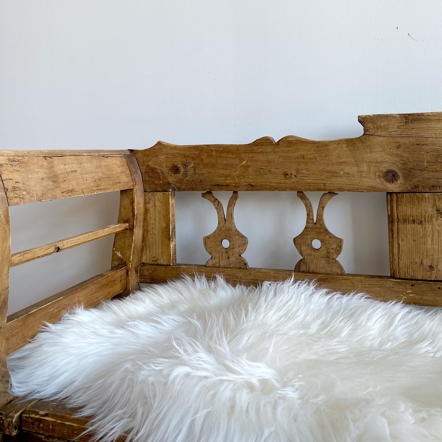 Vintage Swedish Pine Bench with Storage