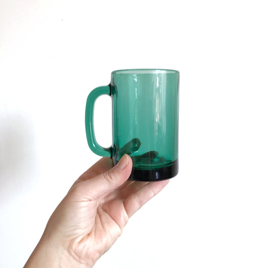 Set of 8 Vintage Emerald Green Glass Mugs