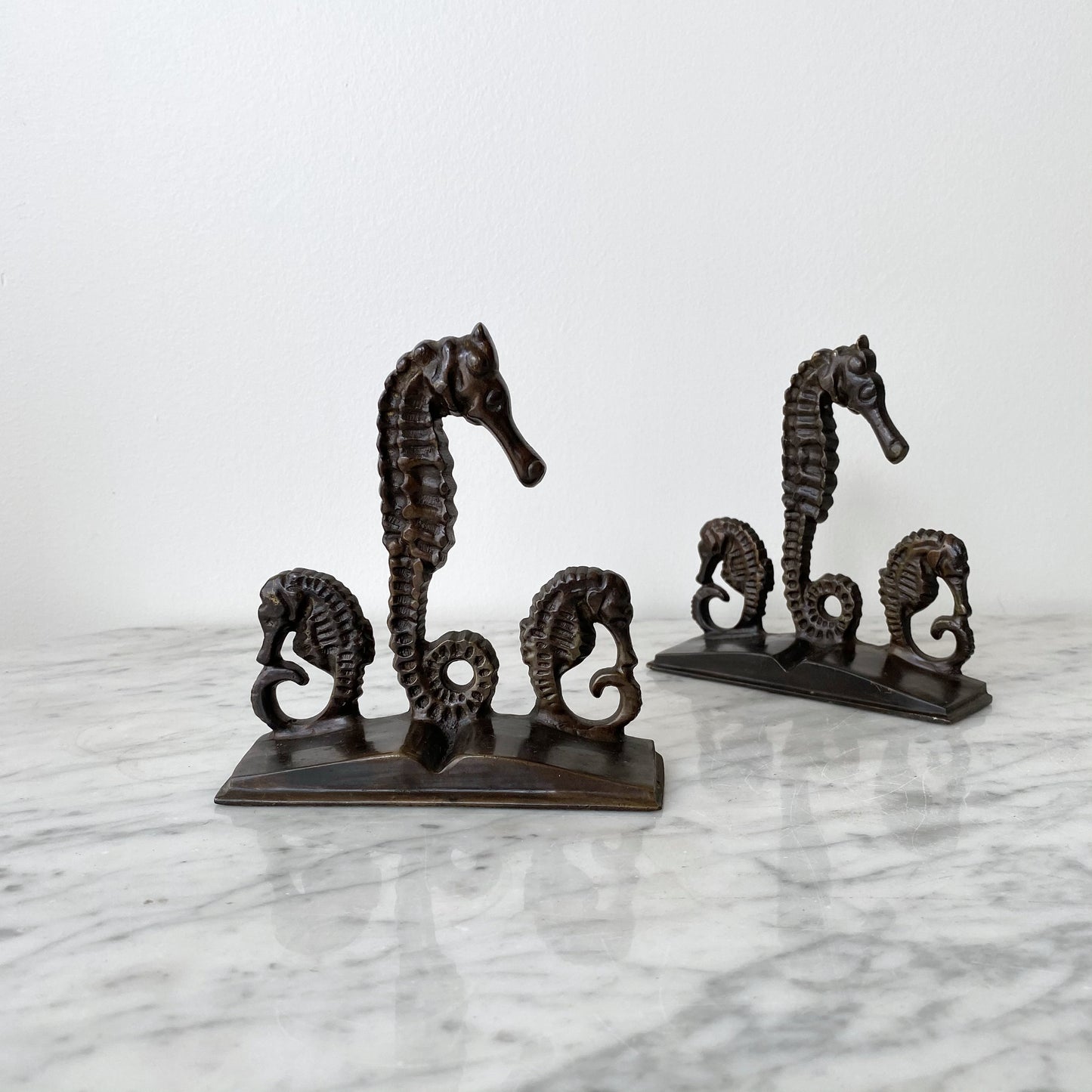 Pair of Vintage Solid Brass Seahorse Bookends