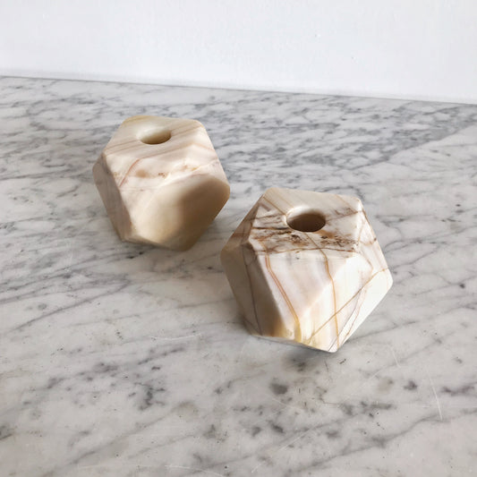 Pair of Vintage Geometric Marble Candle Holders