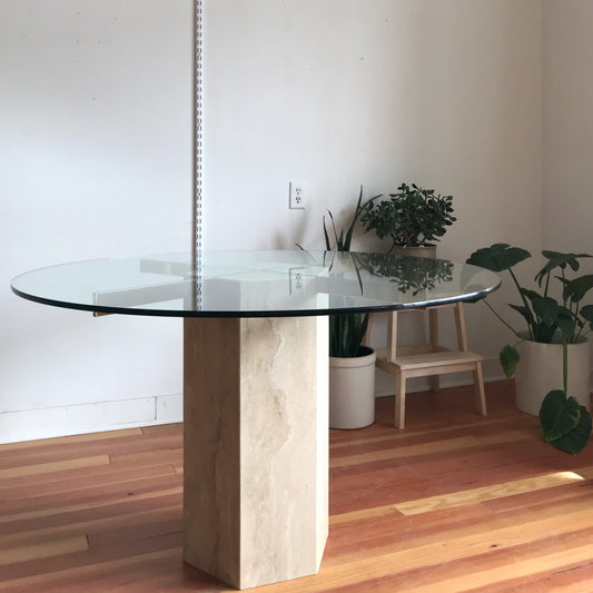 1970's Octagonal Italian Marble + Glass Dining Table
